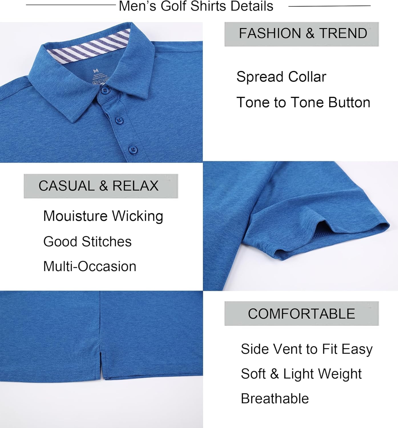 image:imageAlex Vando Mens Golf Shirt Moisture Wicking QuickDry Short Sleeve Polo UPF40Soft amp stretchSweat resistantMultiscene sports amp office apparelRoyal
