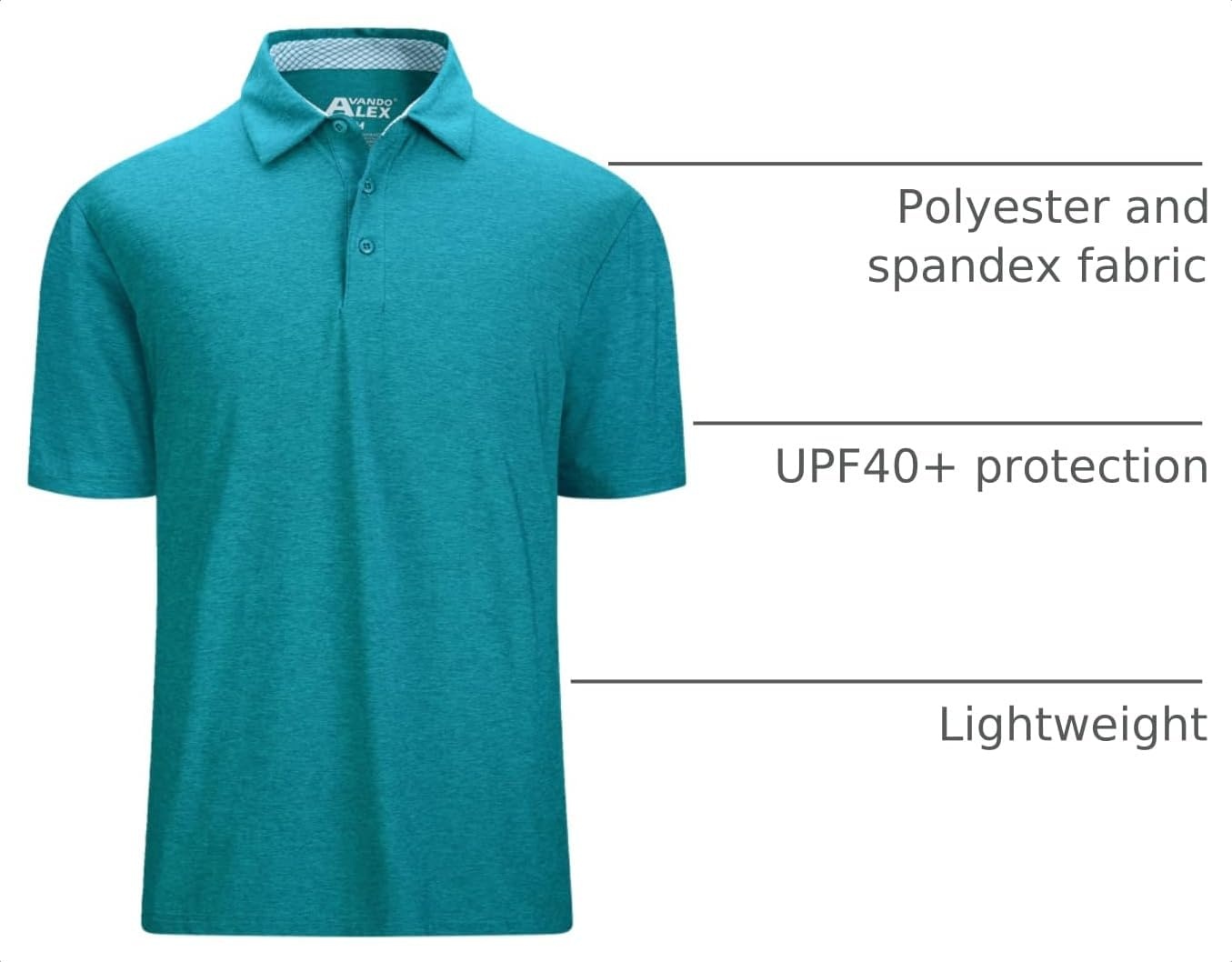 image:imageAlex Vando Mens Golf Shirt Moisture Wicking QuickDry Short Sleeve Polo UPF40Soft amp stretchSweat resistantMultiscene sports amp office apparelTeal