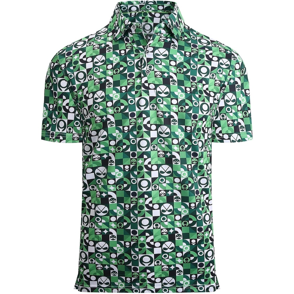 image:imageAlex Vando Mens Golf Shirt Moisture Wicking Print Performance Polo Shirt UPF40 UV shielding Lightweight Contrast collar piping Fullbody patterns Machine washable Multisport topGreen Golf Club Ball
