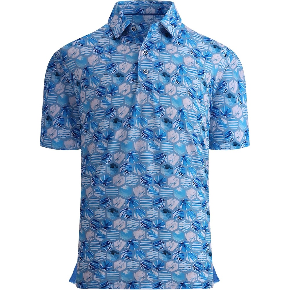 image:imageAlex Vando Mens Golf Shirt Moisture Wicking Print Performance Polo Shirt UPF40 UV shielding Lightweight Contrast collar piping Fullbody patterns Machine washable Multisport topGrey Hexagon