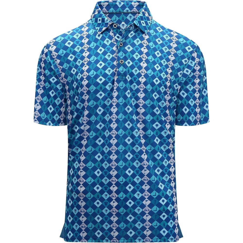 image:imageAlex Vando Mens Golf Shirt Moisture Wicking Print Performance Polo Shirt UPF40 UV shielding Lightweight Contrast collar piping Fullbody patterns Machine washable Multisport topTeal Golf