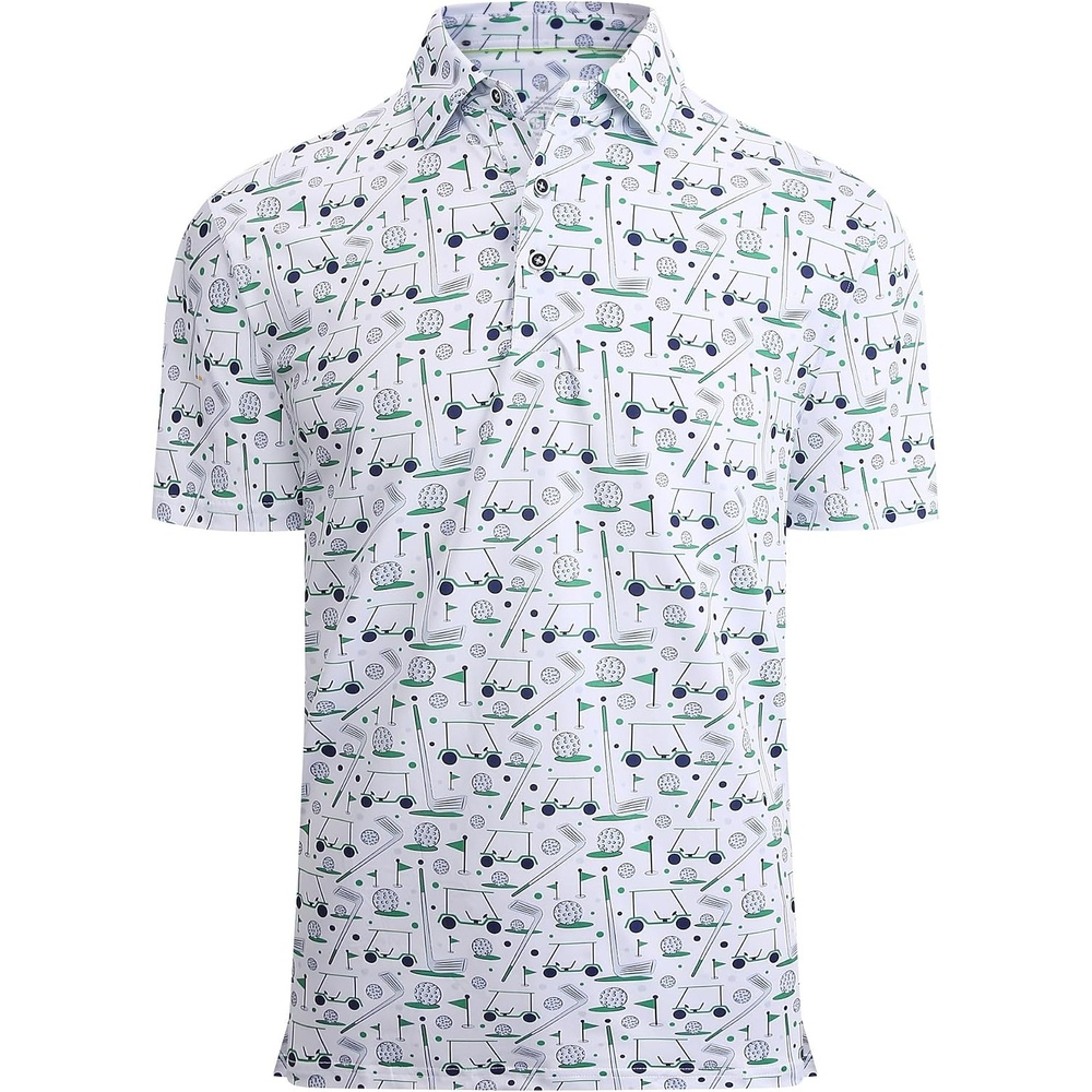 image:imageAlex Vando Mens Golf Shirt Moisture Wicking Print Performance Polo Shirt UPF40 UV shielding Lightweight Contrast collar piping Fullbody patterns Machine washable Multisport topGreen Golf Stuff