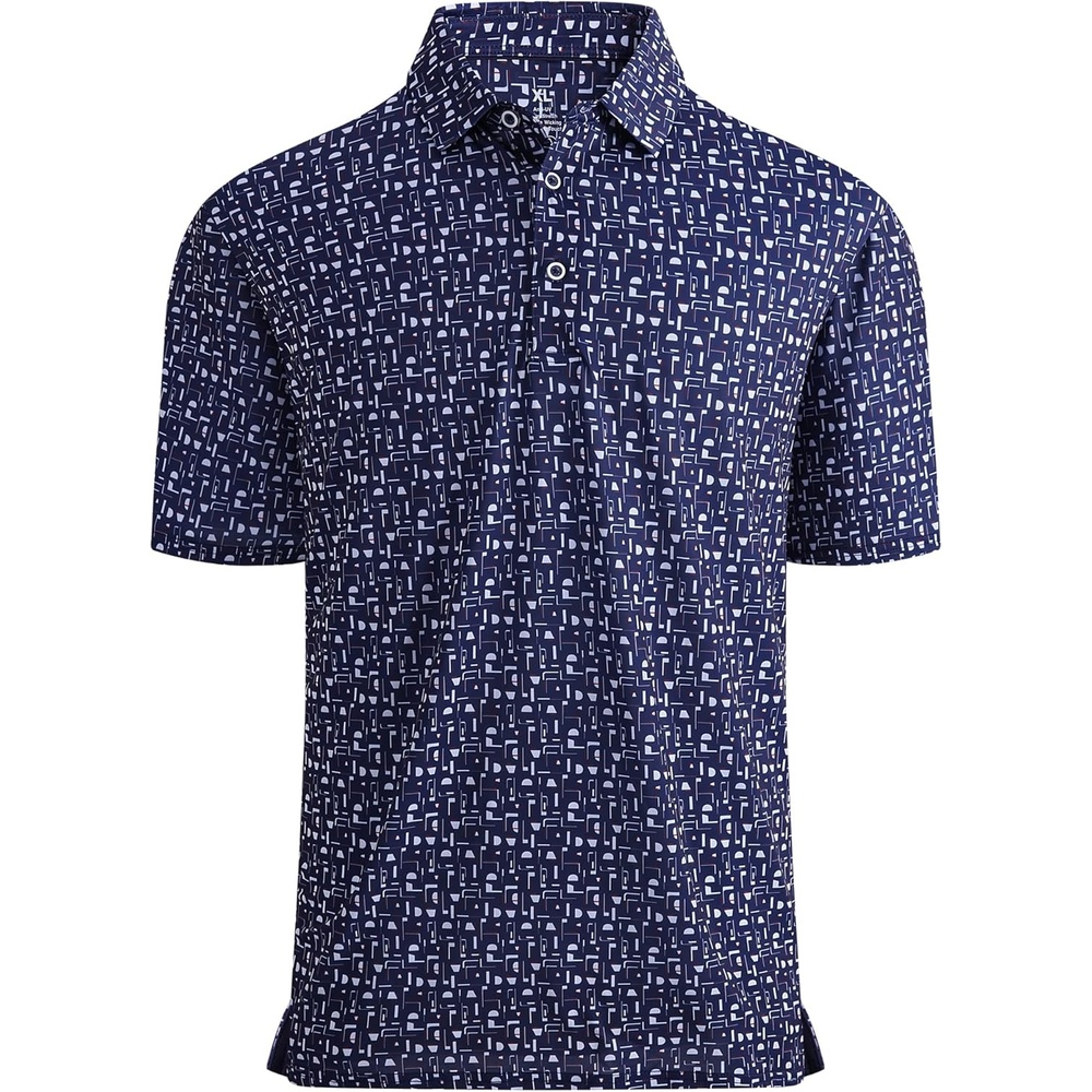 image:imageAlex Vando Mens Golf Shirt Moisture Wicking Print Performance Polo Shirt UPF40 UV shielding Lightweight Contrast collar piping Fullbody patterns Machine washable Multisport topNavy Golf Element