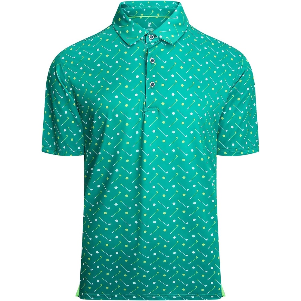 image:imageAlex Vando Mens Golf Shirt Moisture Wicking Print Performance Polo Shirt UPF40 UV shielding Lightweight Contrast collar piping Fullbody patterns Machine washable Multisport topGreen Golf
