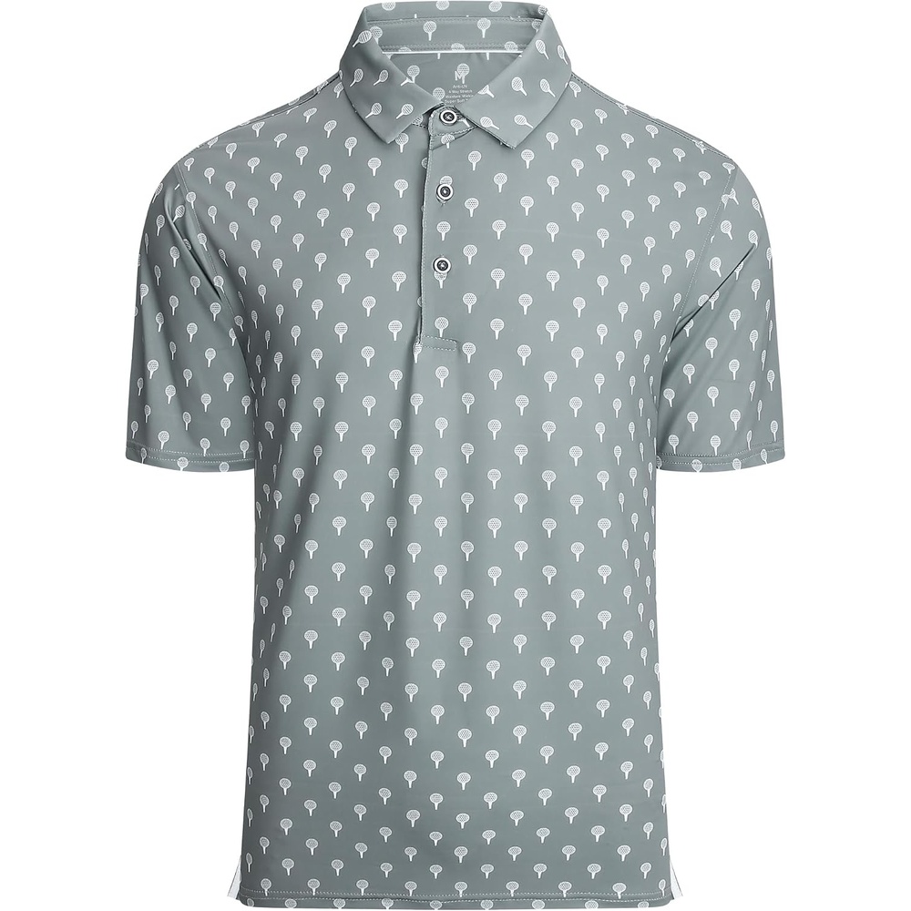 image:imageAlex Vando Mens Golf Shirt Moisture Wicking Print Performance Polo Shirt UPF40 UV shielding Lightweight Contrast collar piping Fullbody patterns Machine washable Multisport topGrey Ball