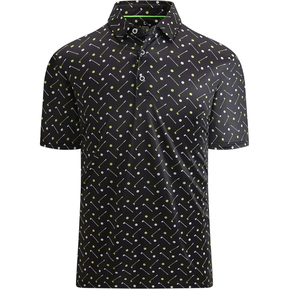 image:imageAlex Vando Mens Golf Shirt Moisture Wicking Print Performance Polo Shirt UPF40 UV shielding Lightweight Contrast collar piping Fullbody patterns Machine washable Multisport topBlack Golf