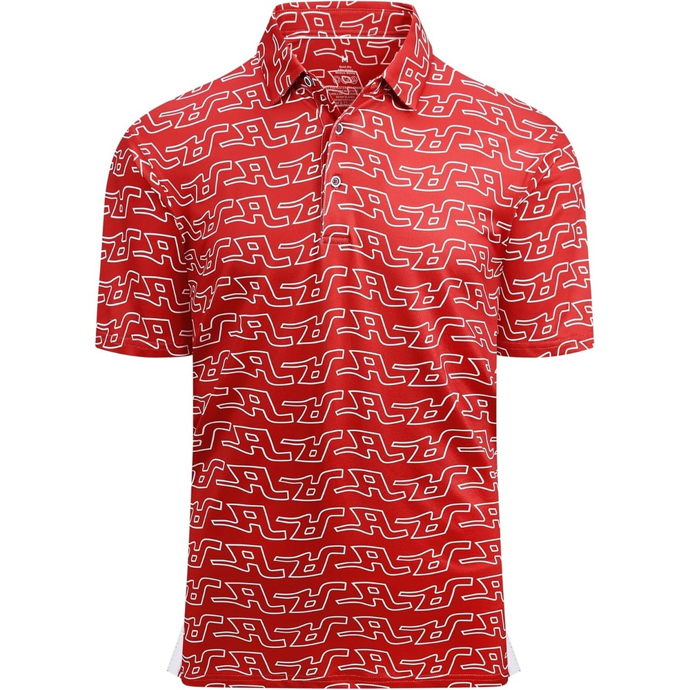 image:imageAlex Vando Mens Golf Shirt Moisture Wicking Print Performance Polo Shirt UPF40 UV shielding Lightweight Contrast collar piping Fullbody patterns Machine washable Multisport topRed a