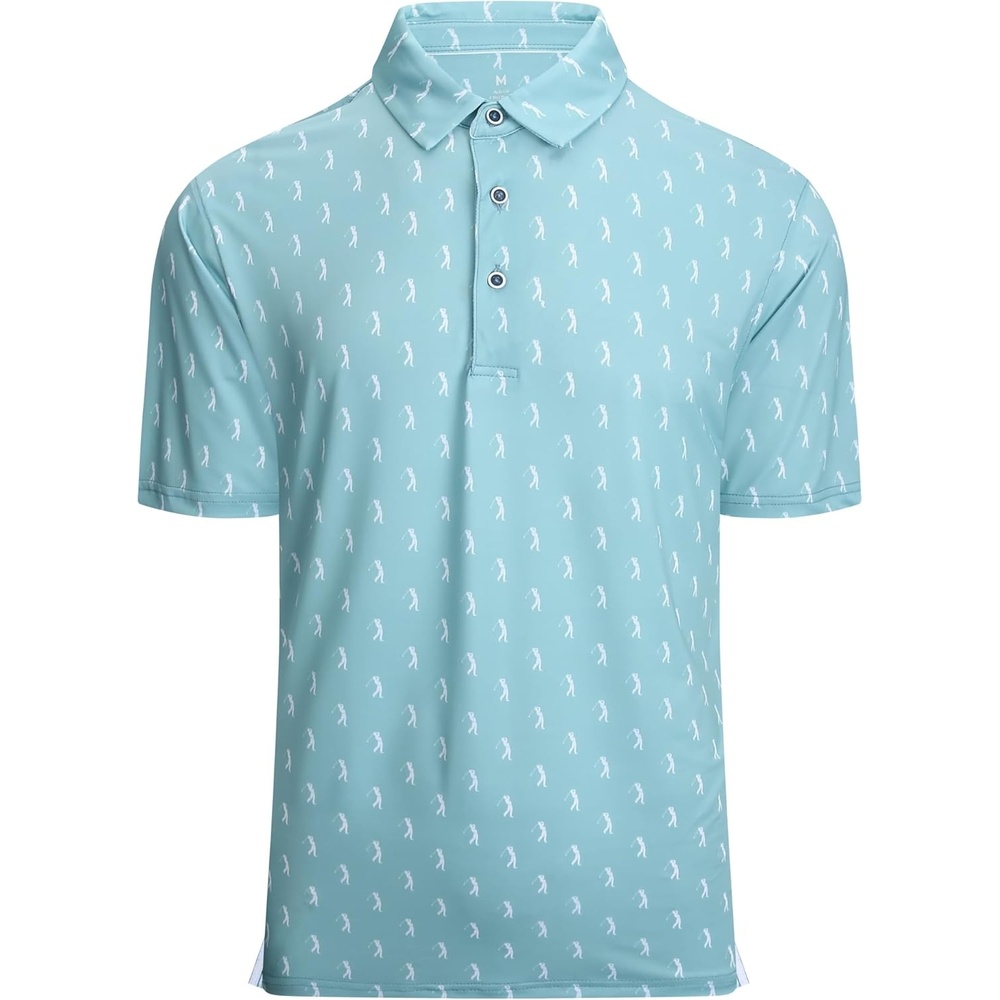 image:imageAlex Vando Mens Golf Shirt Moisture Wicking Print Performance Polo Shirt UPF40 UV shielding Lightweight Contrast collar piping Fullbody patterns Machine washable Multisport topTeal Sweep Men