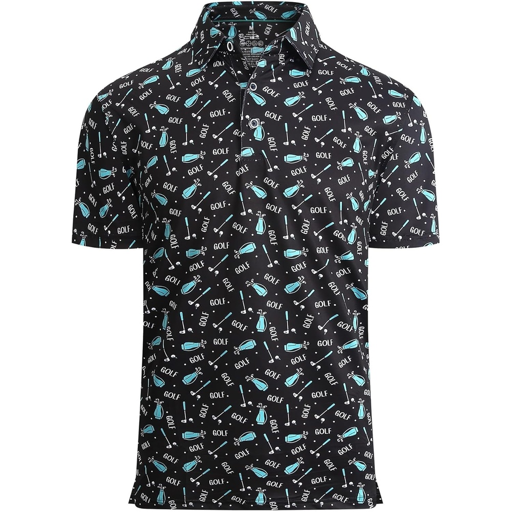 image:imageAlex Vando Mens Golf Shirt Moisture Wicking Print Performance Polo Shirt UPF40 UV shielding Lightweight Contrast collar piping Fullbody patterns Machine washable Multisport topBlack Golf Club Bag