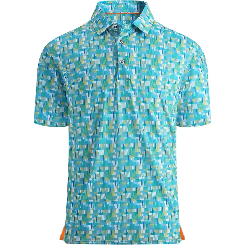 image:imageAlex Vando Mens Golf Shirt Moisture Wicking Print Performance Polo Shirt UPF40 UV shielding Lightweight Contrast collar piping Fullbody patterns Machine washable Multisport topGreen Impression