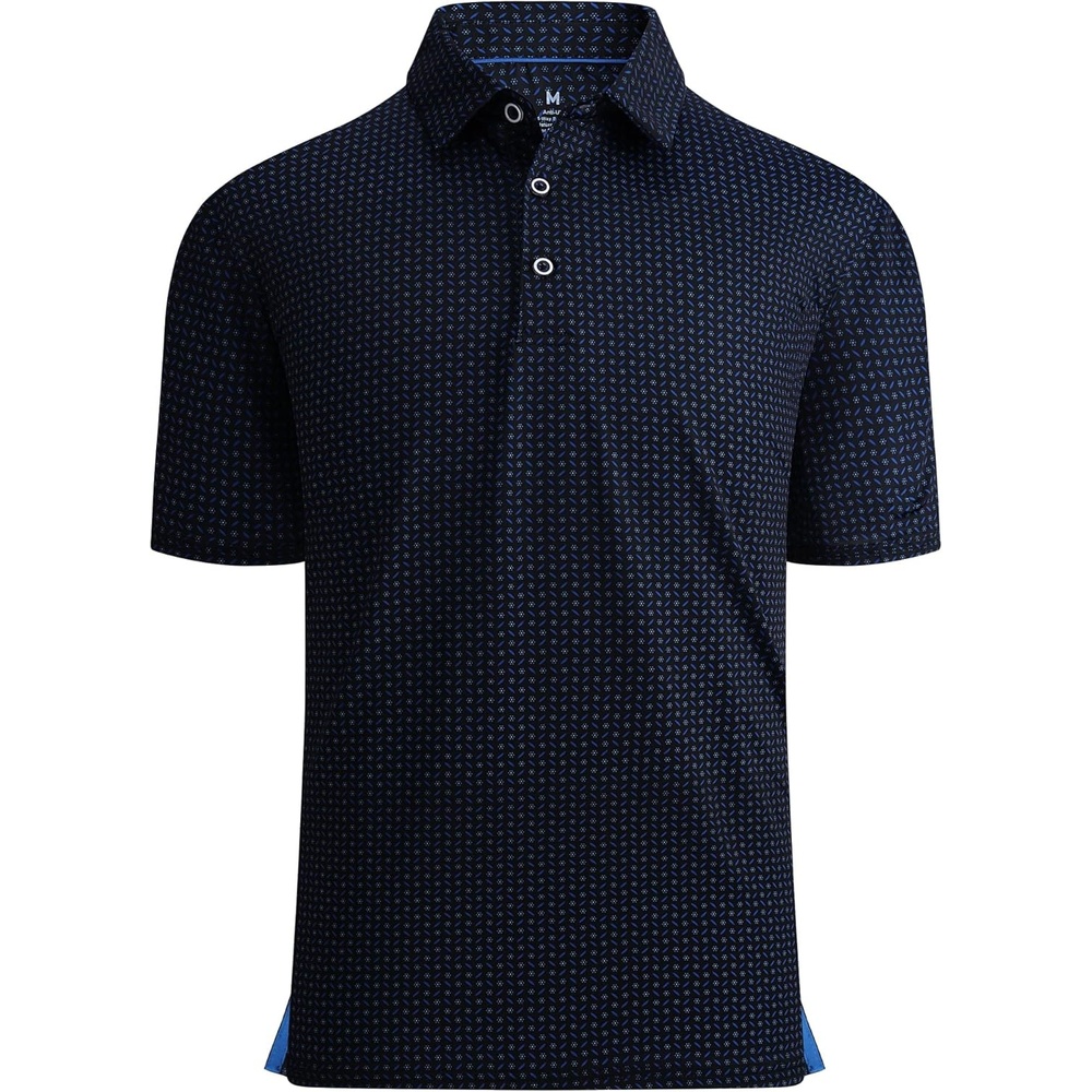image:imageAlex Vando Mens Golf Shirt Moisture Wicking Print Performance Polo Shirt UPF40 UV shielding Lightweight Contrast collar piping Fullbody patterns Machine washable Multisport topBlack Dots