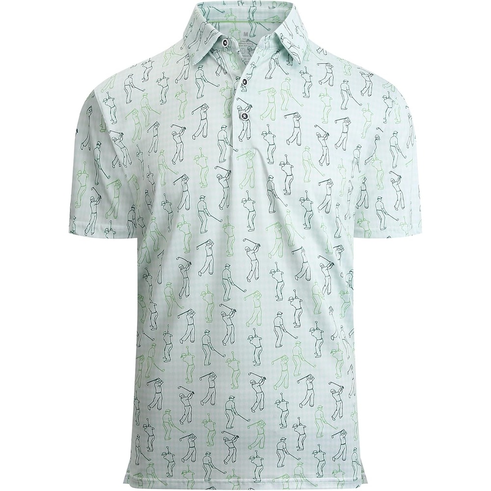 image:imageAlex Vando Mens Golf Shirt Moisture Wicking Print Performance Polo Shirt UPF40 UV shielding Lightweight Contrast collar piping Fullbody patterns Machine washable Multisport topGreen Sweep Men