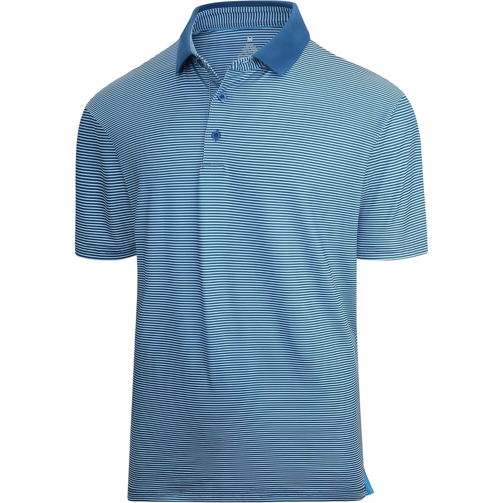 image:imageAlex Vando Mens Golf Shirt Moisture Wicking QuickDry Short Sleeve Polo UPF40Soft amp stretchSweat resistantMultiscene sports amp office apparelBlue Stripe 215