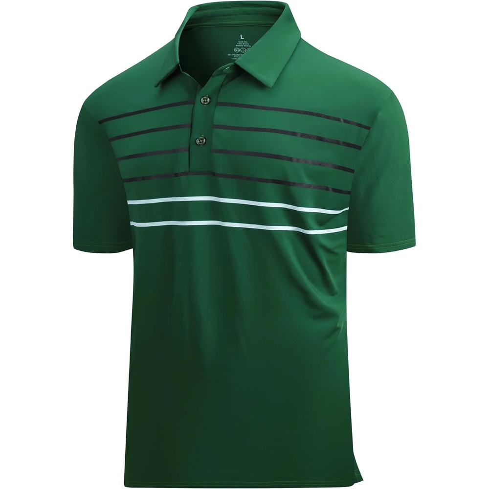 image:imageAlex Vando Mens Golf Shirt Moisture Wicking QuickDry Short Sleeve Polo UPF40Soft amp stretchSweat resistantMultiscene sports amp office apparelGreen Stripe 87