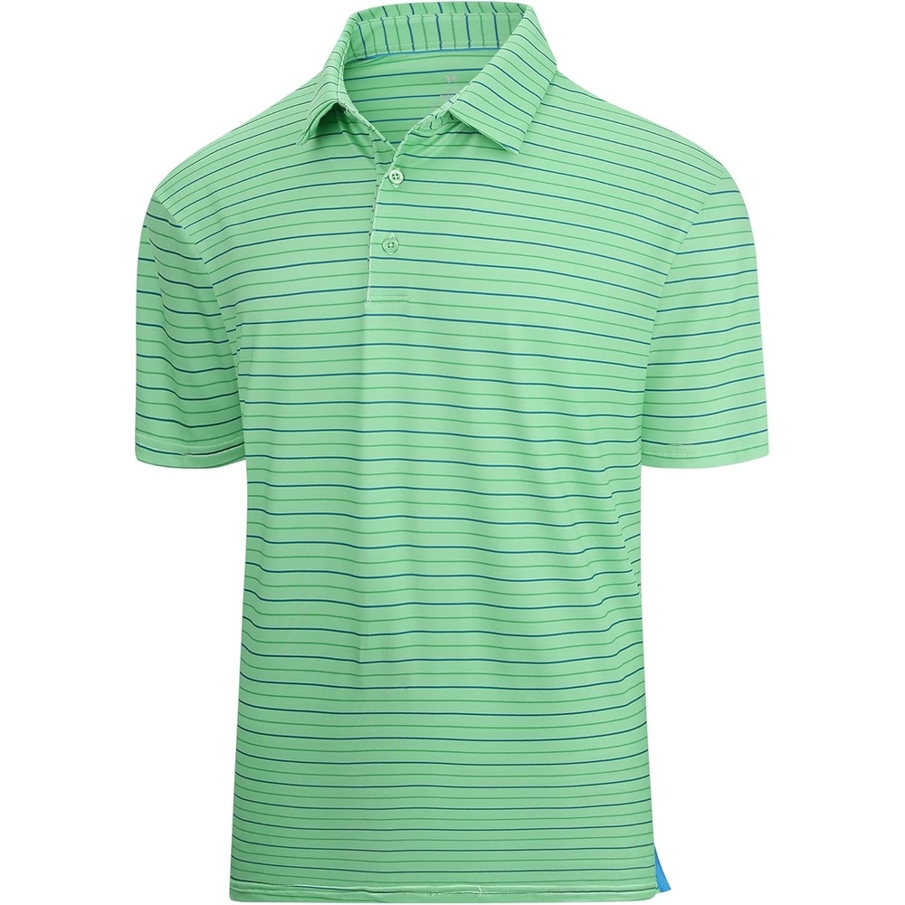 image:imageAlex Vando Mens Golf Shirt Moisture Wicking QuickDry Short Sleeve Polo UPF40Soft amp stretchSweat resistantMultiscene sports amp office apparelGreen Stripe 79