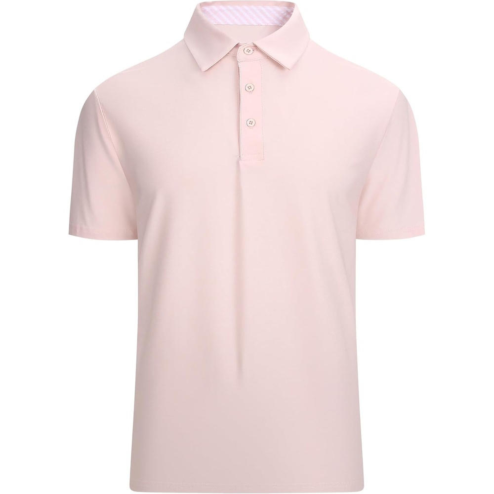 image:imageAlex Vando Mens Golf Shirt Moisture Wicking QuickDry Short Sleeve Polo UPF40Soft amp stretchSweat resistantMultiscene sports amp office apparelLt Pink