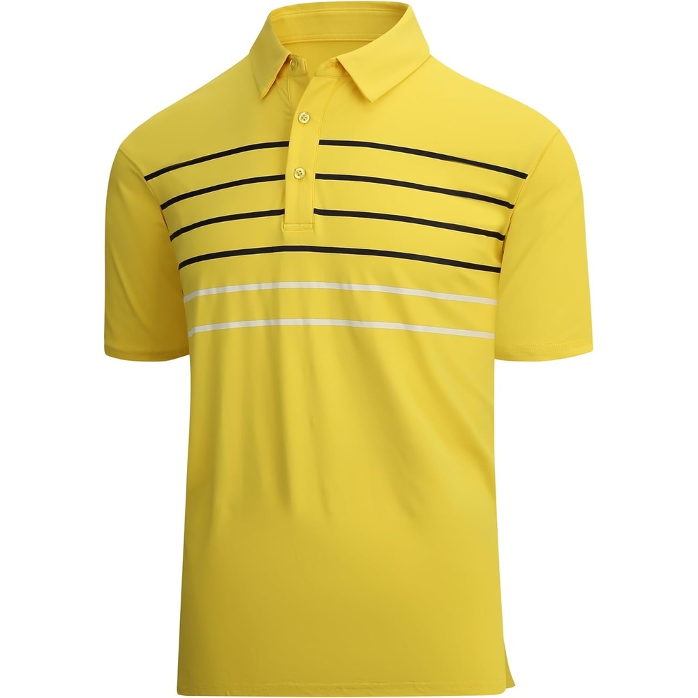image:imageAlex Vando Mens Golf Shirt Moisture Wicking QuickDry Short Sleeve Polo UPF40Soft amp stretchSweat resistantMultiscene sports amp office apparelYellow Stripe 87