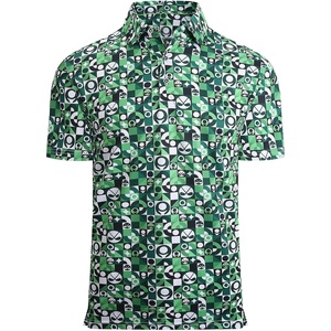 Alex Vando Mens Golf Shirt Moisture Wicking Print Performance Polo Shirt | UPF40 UV shielding, Lightweight, Contrast collar piping, Full-body patterns, Machine washable, Multi-sport top(Green Golf Club & Ball)