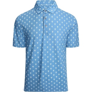 Alex Vando Mens Golf Shirt Moisture Wicking Print Performance Polo Shirt | UPF40 UV shielding, Lightweight, Contrast collar piping, Full-body patterns, Machine washable, Multi-sport top(Dusty Blue Ball)
