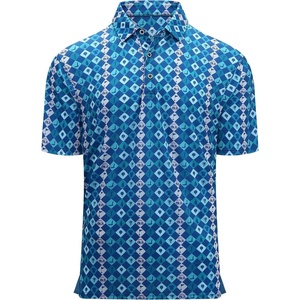 Alex Vando Mens Golf Shirt Moisture Wicking Print Performance Polo Shirt | UPF40 UV shielding, Lightweight, Contrast collar piping, Full-body patterns, Machine washable, Multi-sport top(Teal Golf)