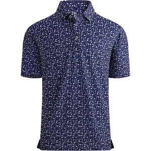 Alex Vando Mens Golf Shirt Moisture Wicking Print Performance Polo Shirt | UPF40 UV shielding, Lightweight, Contrast collar piping, Full-body patterns, Machine washable, Multi-sport top(Navy Golf Element)