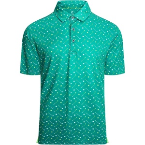 Alex Vando Mens Golf Shirt Moisture Wicking Print Performance Polo Shirt | UPF40 UV shielding, Lightweight, Contrast collar piping, Full-body patterns, Machine washable, Multi-sport top(Green Golf)