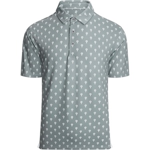 Alex Vando Mens Golf Shirt Moisture Wicking Print Performance Polo Shirt | UPF40 UV shielding, Lightweight, Contrast collar piping, Full-body patterns, Machine washable, Multi-sport top(Grey Ball)