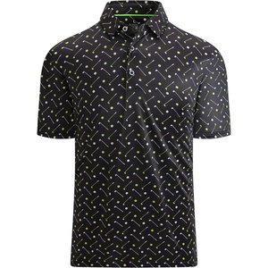 Alex Vando Mens Golf Shirt Moisture Wicking Print Performance Polo Shirt | UPF40 UV shielding, Lightweight, Contrast collar piping, Full-body patterns, Machine washable, Multi-sport top(Black Golf)