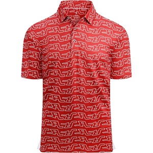 Alex Vando Mens Golf Shirt Moisture Wicking Print Performance Polo Shirt | UPF40 UV shielding, Lightweight, Contrast collar piping, Full-body patterns, Machine washable, Multi-sport top(Red a)