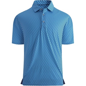 Alex Vando Mens Golf Shirt Moisture Wicking Print Performance Polo Shirt | UPF40 UV shielding, Lightweight, Contrast collar piping, Full-body patterns, Machine washable, Multi-sport top(Blue Navy Square)