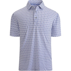 Alex Vando Mens Golf Shirt Moisture Wicking Print Performance Polo Shirt | UPF40 UV shielding, Lightweight, Contrast collar piping, Full-body patterns, Machine washable, Multi-sport top(Blue Square)