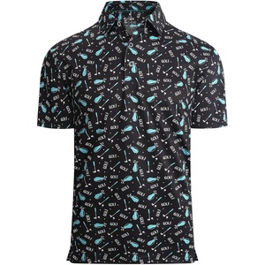 Alex Vando Mens Golf Shirt Moisture Wicking Print Performance Polo Shirt | UPF40 UV shielding, Lightweight, Contrast collar piping, Full-body patterns, Machine washable, Multi-sport top(Black Golf Club Bag)