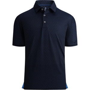 Alex Vando Mens Golf Shirt Moisture Wicking Print Performance Polo Shirt | UPF40 UV shielding, Lightweight, Contrast collar piping, Full-body patterns, Machine washable, Multi-sport top(Black Dots)