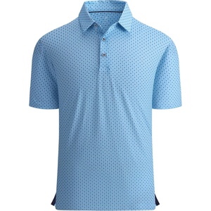 Alex Vando Mens Golf Shirt Moisture Wicking Print Performance Polo Shirt | UPF40 UV shielding, Lightweight, Contrast collar piping, Full-body patterns, Machine washable, Multi-sport top(Blue Dots)