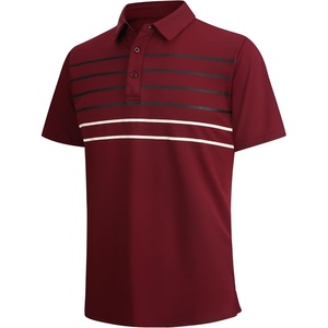 Alex Vando Mens Golf Shirt Moisture Wicking Quick-Dry Short Sleeve Polo | UPF40,Soft & stretch,Sweat resistant,Multi-scene sports & office apparel(Burgundy Stripe 87)