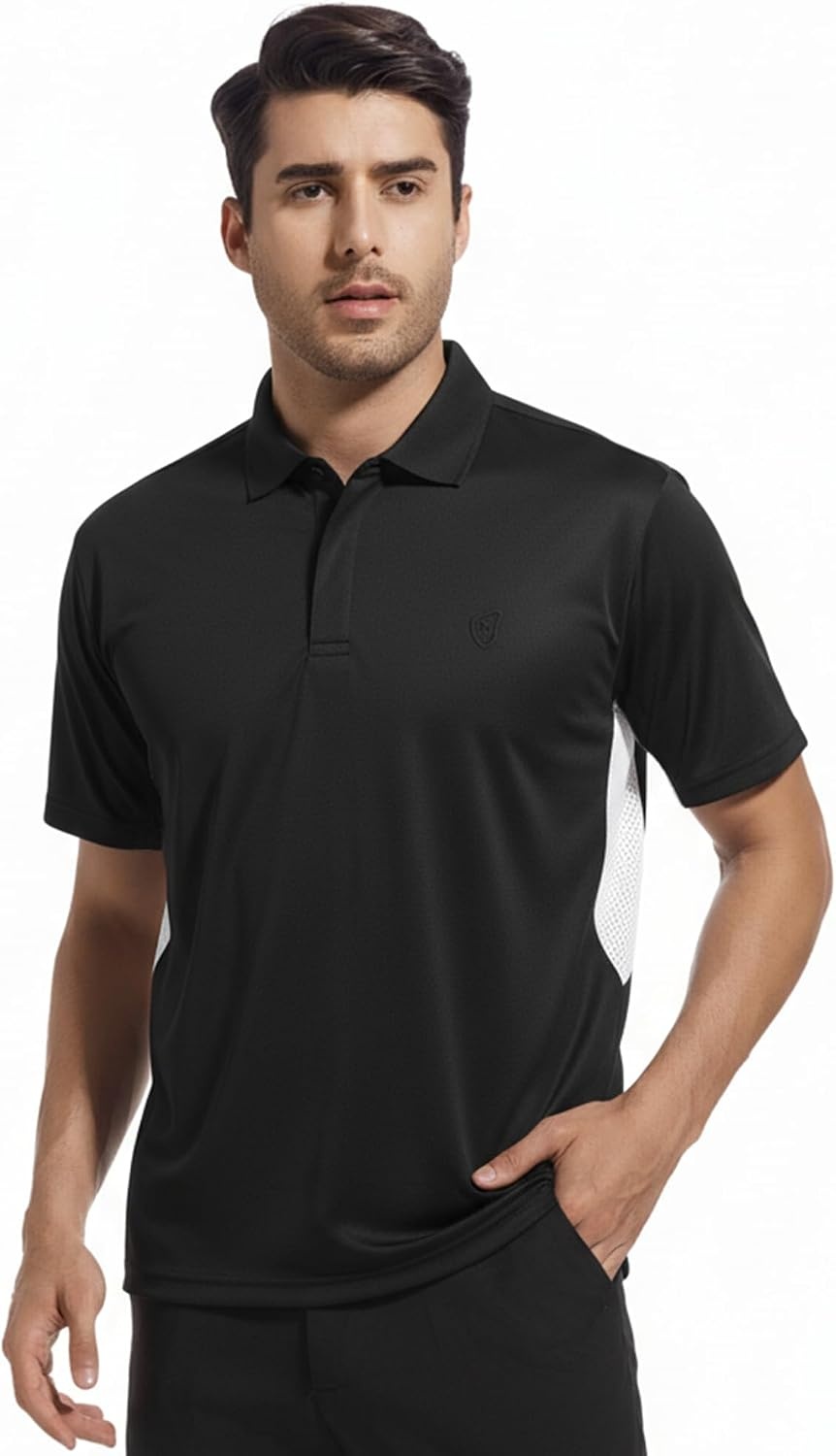 image:imageAlex Vando Mens Golf Polo Shirt Textured Stretch Performance Polo Structured Collar Textured Knit Finish 8Way Stretch Regular Fit True to Size 87 Nylon 13 Spandex Machine WashableBlack