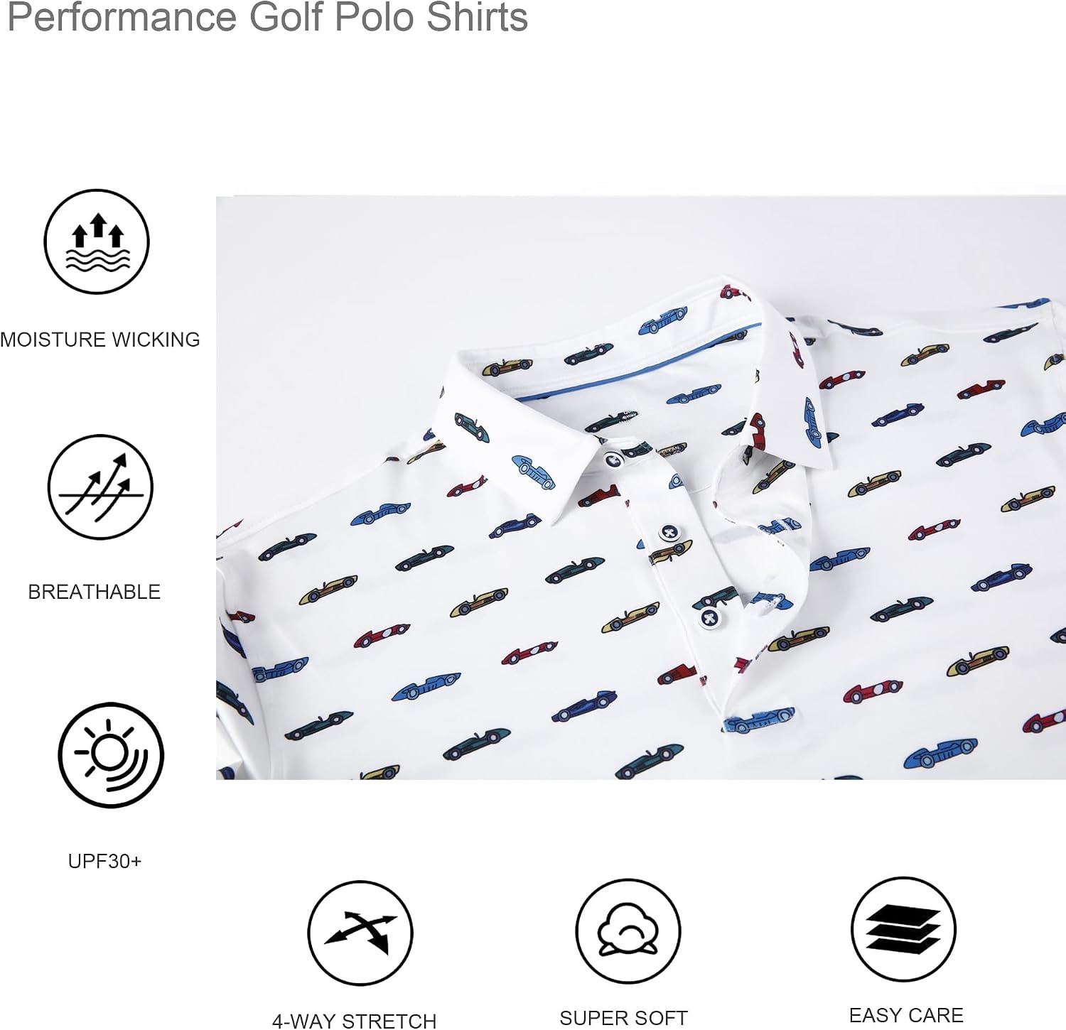 image:imageAlex Vando Mens Hawaiian Golf Shirt Moisture Wicking Digital Print Polo Tropical vivid patterns Sweatabsorbing Flexible stretch weave Side air slits Unrestricted daily activityWhite Car