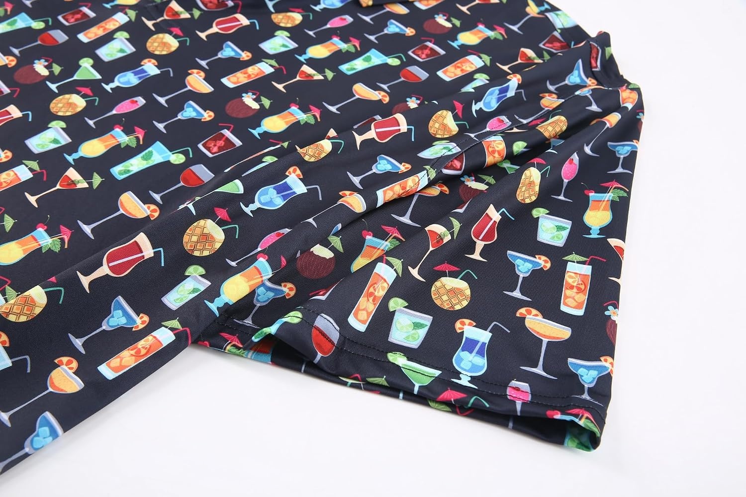 image:imageAlex Vando Mens Hawaiian Golf Shirt Moisture Wicking Digital Print Polo Tropical vivid patterns Sweatabsorbing Flexible stretch weave Side air slits Unrestricted daily activityBlack Drinking