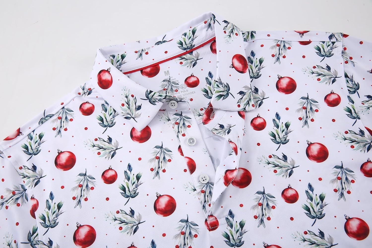 image:imageAlex Vando Mens Hawaiian Golf Shirt Moisture Wicking Digital Print Polo Tropical vivid patterns Sweatabsorbing Flexible stretch weave Side air slits Unrestricted daily activityWhite Christmas Ball