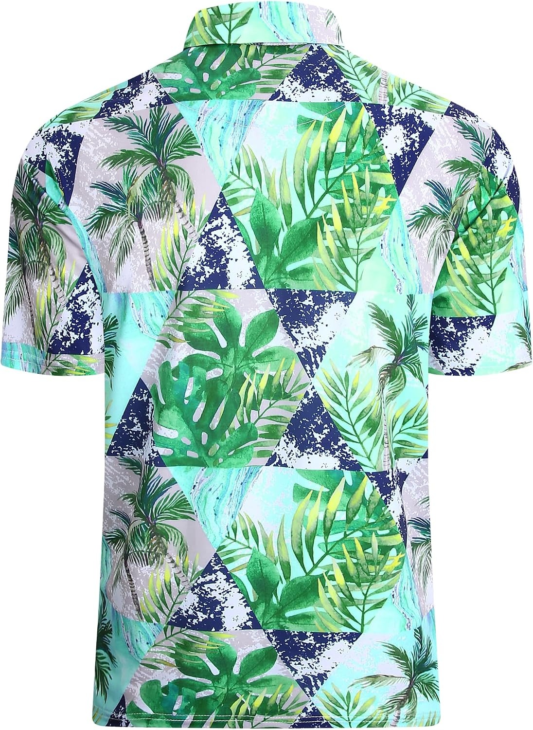 image:imageAlex Vando Mens Hawaiian Golf Shirt Moisture Wicking Digital Print Polo Tropical vivid patterns Sweatabsorbing Flexible stretch weave Side air slits Unrestricted daily activityNavy Palm