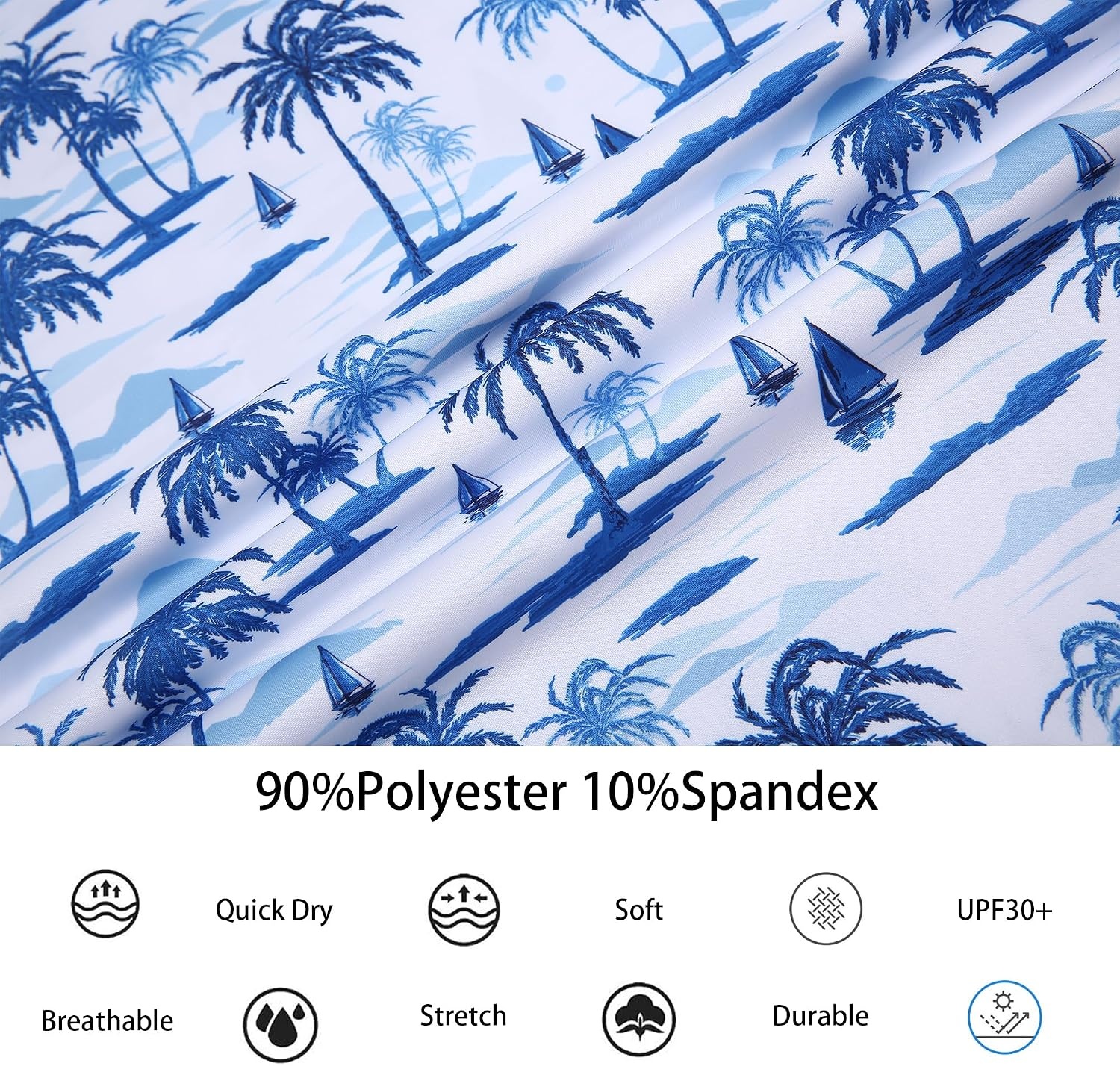image:imageAlex Vando Mens Hawaiian Golf Shirt Moisture Wicking Digital Print Polo Tropical vivid patterns Sweatabsorbing Flexible stretch weave Side air slits Unrestricted daily activityWhite Palm Tree
