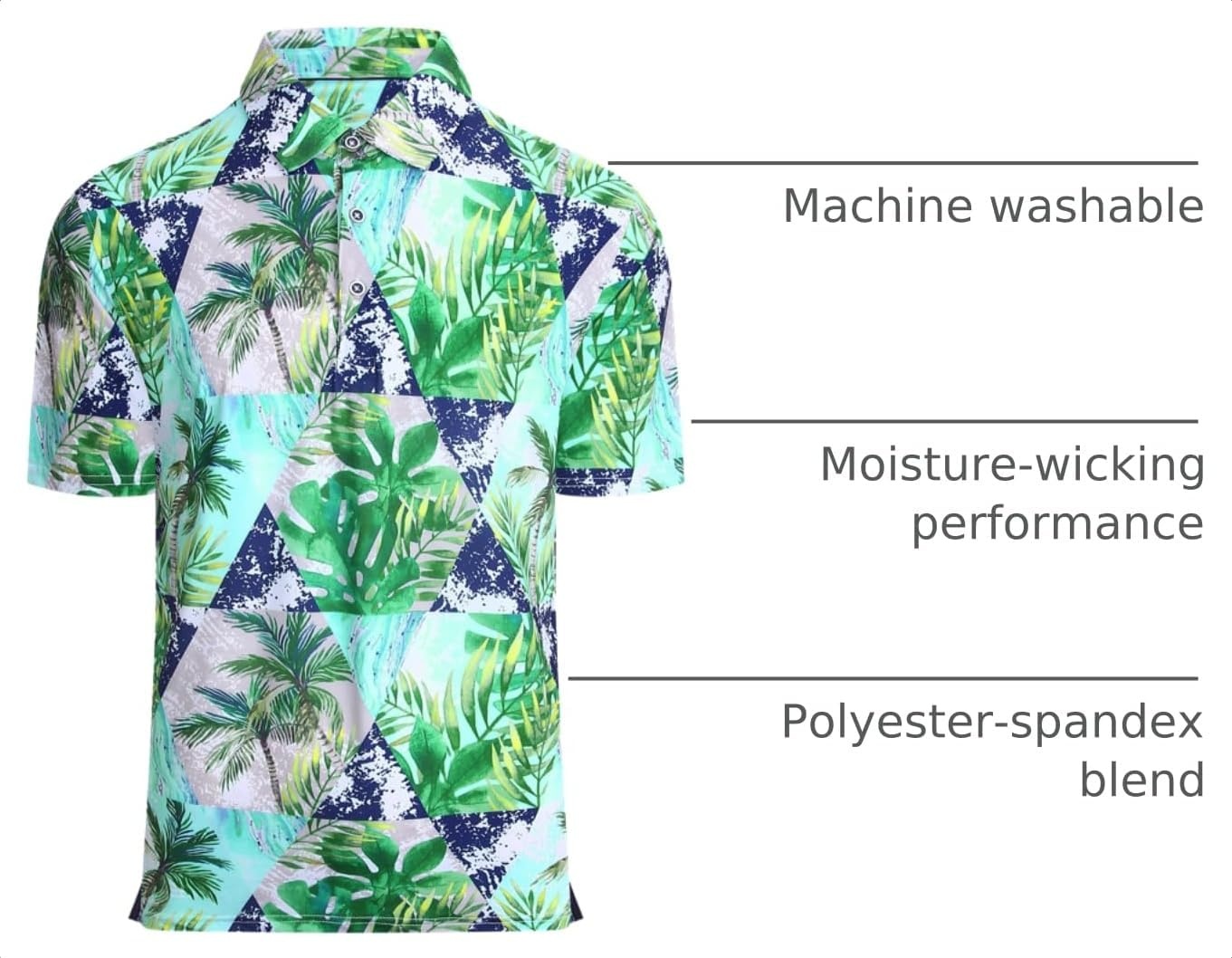 image:imageAlex Vando Mens Hawaiian Golf Shirt Moisture Wicking Digital Print Polo Tropical vivid patterns Sweatabsorbing Flexible stretch weave Side air slits Unrestricted daily activityNavy Palm