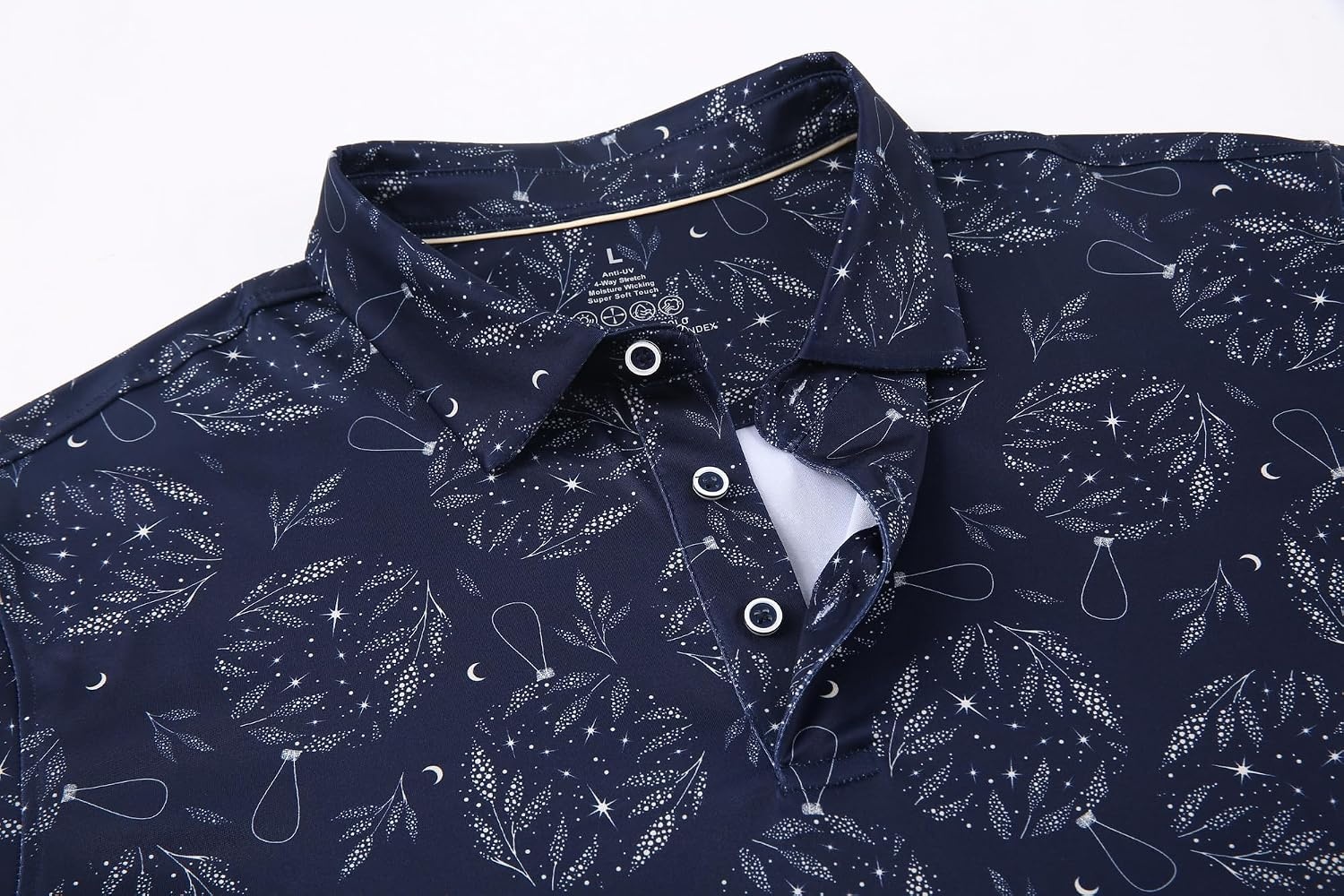 image:imageAlex Vando Mens Hawaiian Golf Shirt Moisture Wicking Digital Print Polo Tropical vivid patterns Sweatabsorbing Flexible stretch weave Side air slits Unrestricted daily activityNavy Christmas Ball