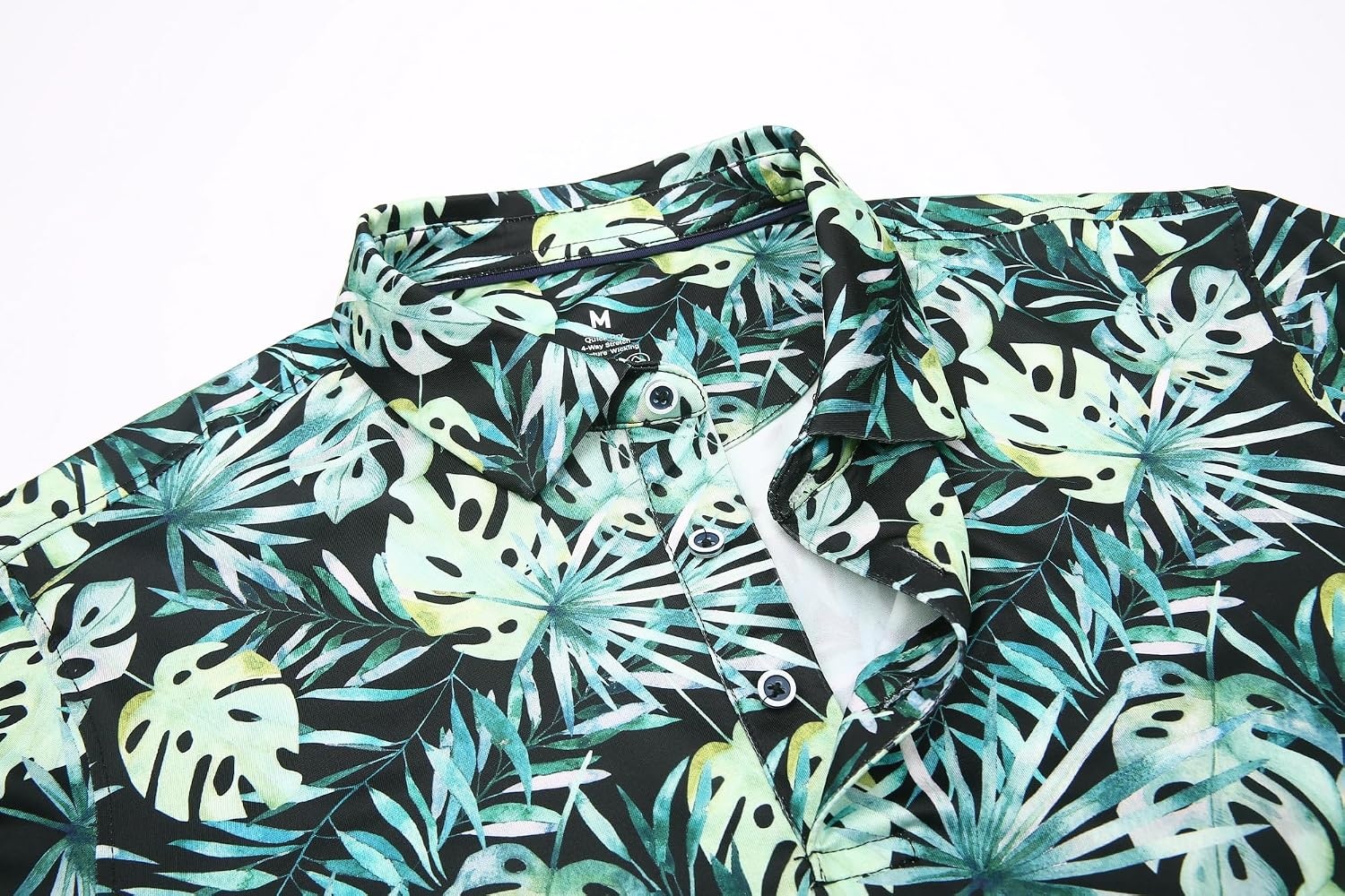 image:imageAlex Vando Mens Hawaiian Golf Shirt Moisture Wicking Digital Print Polo Tropical vivid patterns Sweatabsorbing Flexible stretch weave Side air slits Unrestricted daily activityGreen Leaf