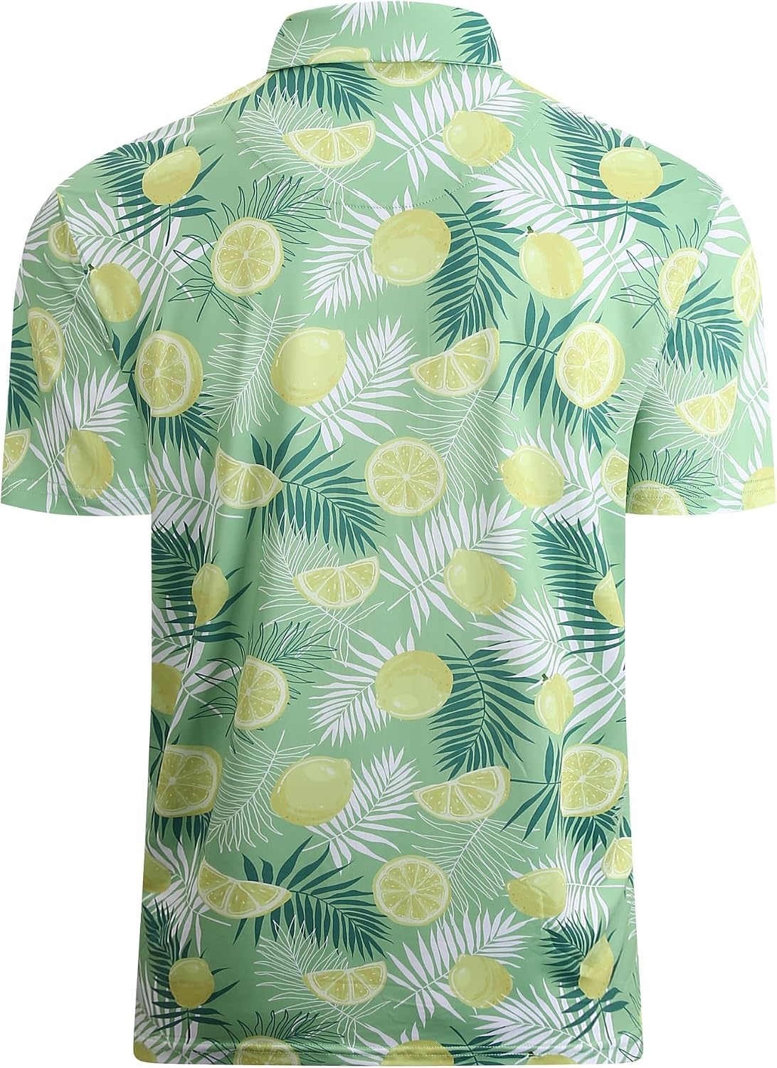 image:imageAlex Vando Mens Hawaiian Golf Shirt Moisture Wicking Digital Print Polo Tropical vivid patterns Sweatabsorbing Flexible stretch weave Side air slits Unrestricted daily activityGreen Lemon