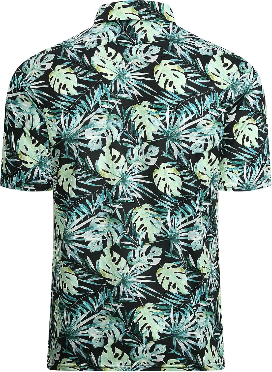 image:imageAlex Vando Mens Hawaiian Golf Shirt Moisture Wicking Digital Print Polo Tropical vivid patterns Sweatabsorbing Flexible stretch weave Side air slits Unrestricted daily activityGreen Leaf