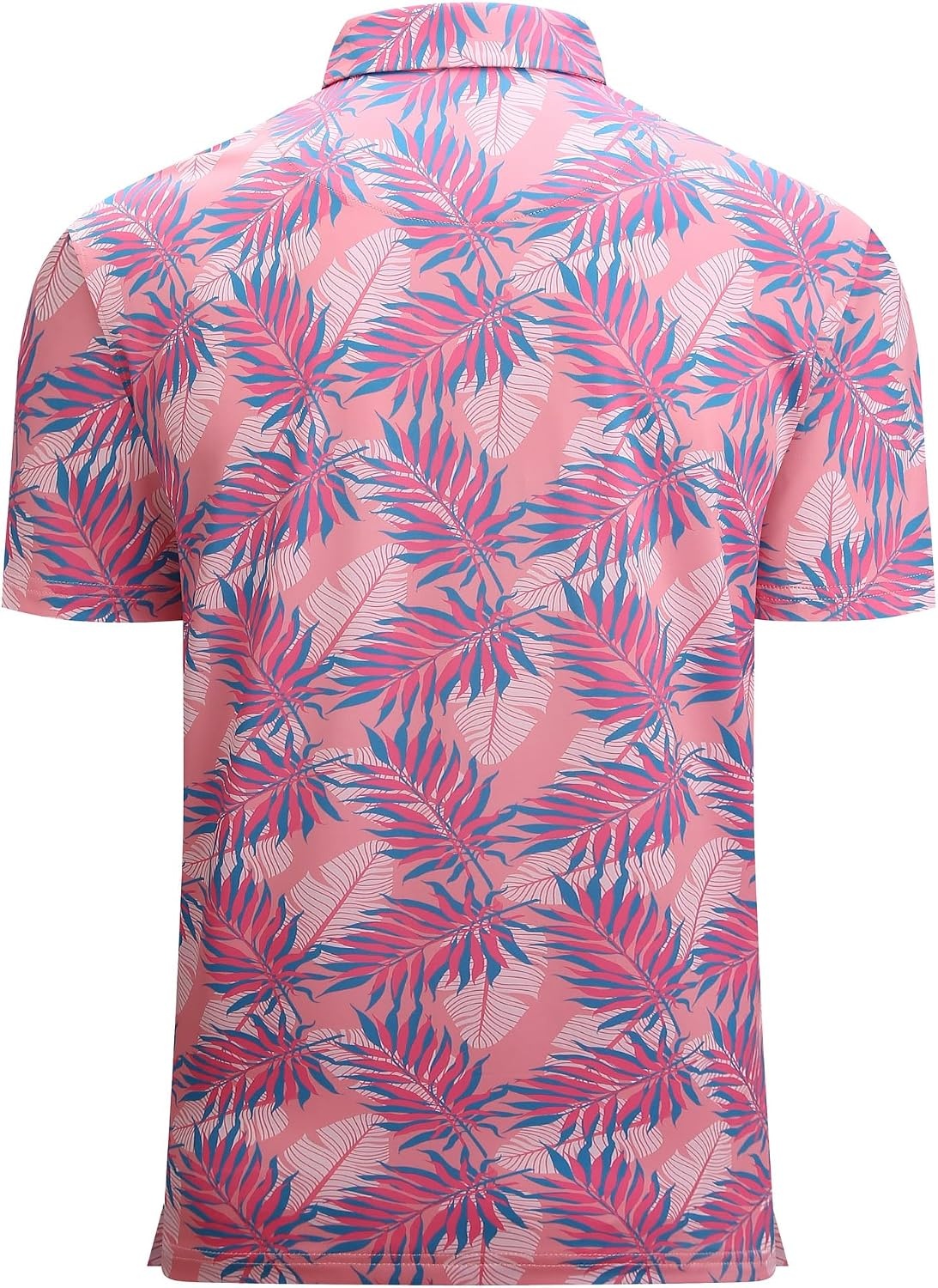 image:imageAlex Vando Mens Hawaiian Golf Shirt Moisture Wicking Digital Print Polo Tropical vivid patterns Sweatabsorbing Flexible stretch weave Side air slits Unrestricted daily activityPink Blue Palm Fronds