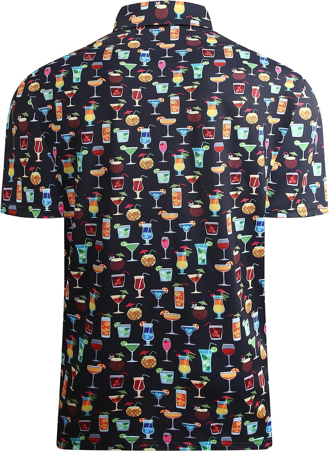 image:imageAlex Vando Mens Hawaiian Golf Shirt Moisture Wicking Digital Print Polo Tropical vivid patterns Sweatabsorbing Flexible stretch weave Side air slits Unrestricted daily activityBlack Drinking
