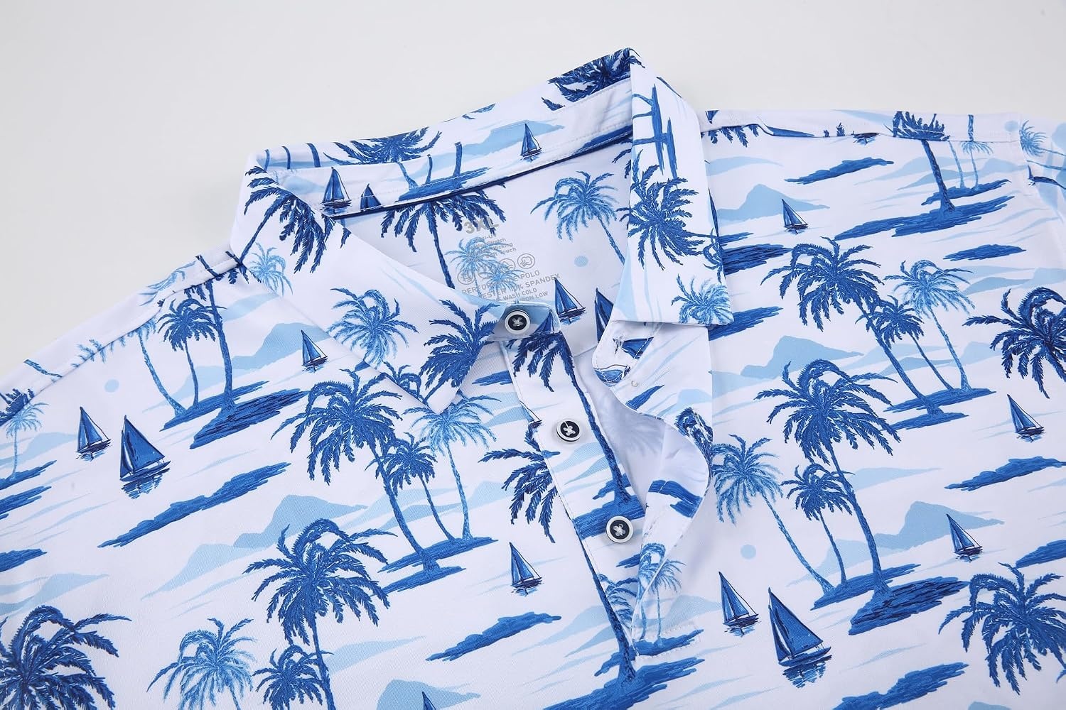 image:imageAlex Vando Mens Hawaiian Golf Shirt Moisture Wicking Digital Print Polo Tropical vivid patterns Sweatabsorbing Flexible stretch weave Side air slits Unrestricted daily activityWhite Palm Tree
