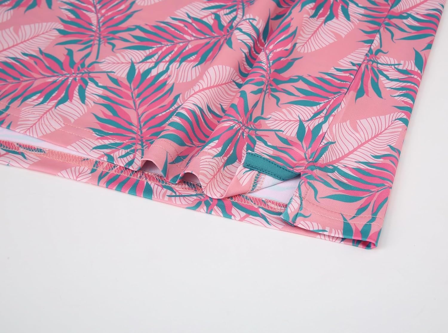 image:imageAlex Vando Mens Hawaiian Golf Shirt Moisture Wicking Digital Print Polo Tropical vivid patterns Sweatabsorbing Flexible stretch weave Side air slits Unrestricted daily activityPink Blue Palm Fronds